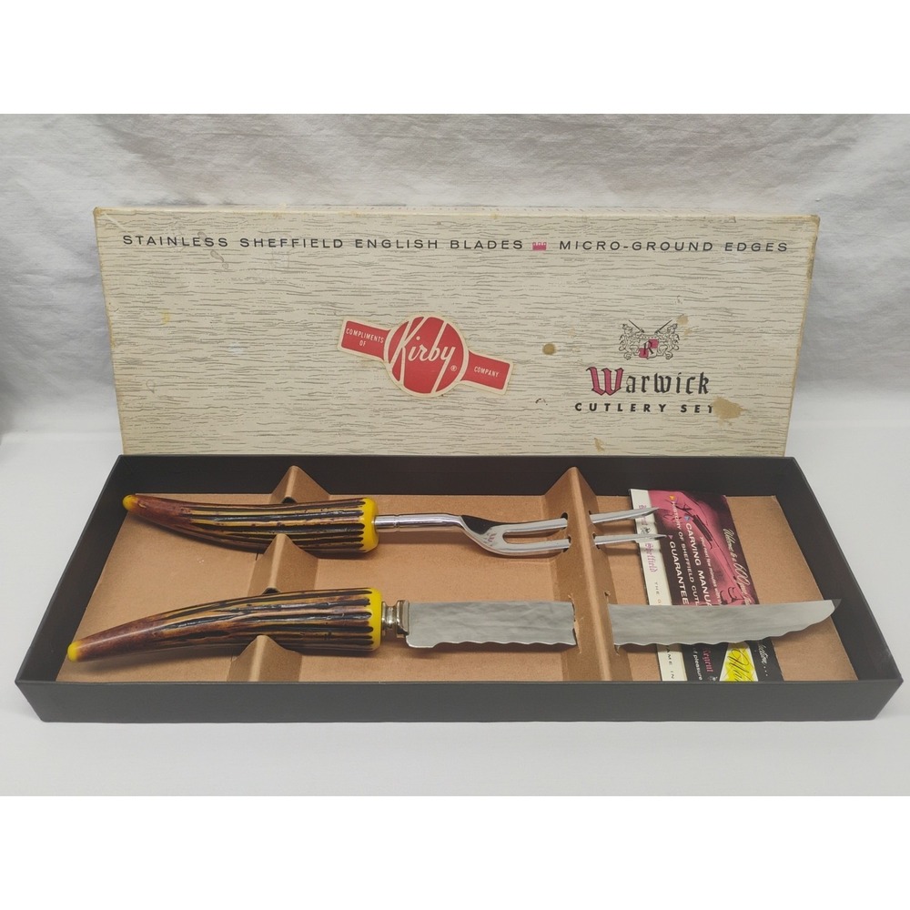Vtg Regent Sheffield Warwick Cutlery Set Carving Knife & Fork Kirby Company Gift